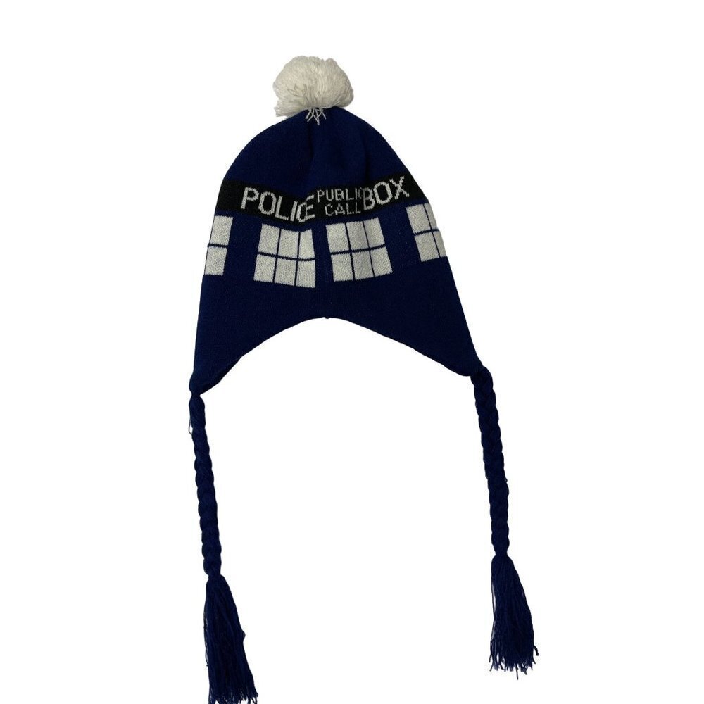 Doctor Who Police Public Call Box Tassel Winter Hat Blue